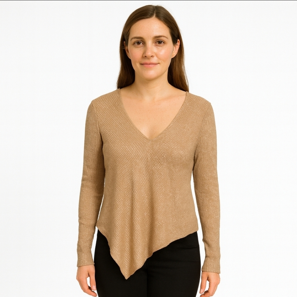 White House Black Market Gold Asymmetrical 2 Layer Sweater Sz Sm